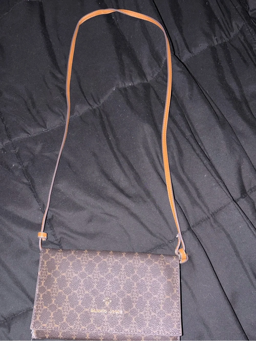 Nanette Lepore Brown Patterned Crossbody Wallet with Tan Strap